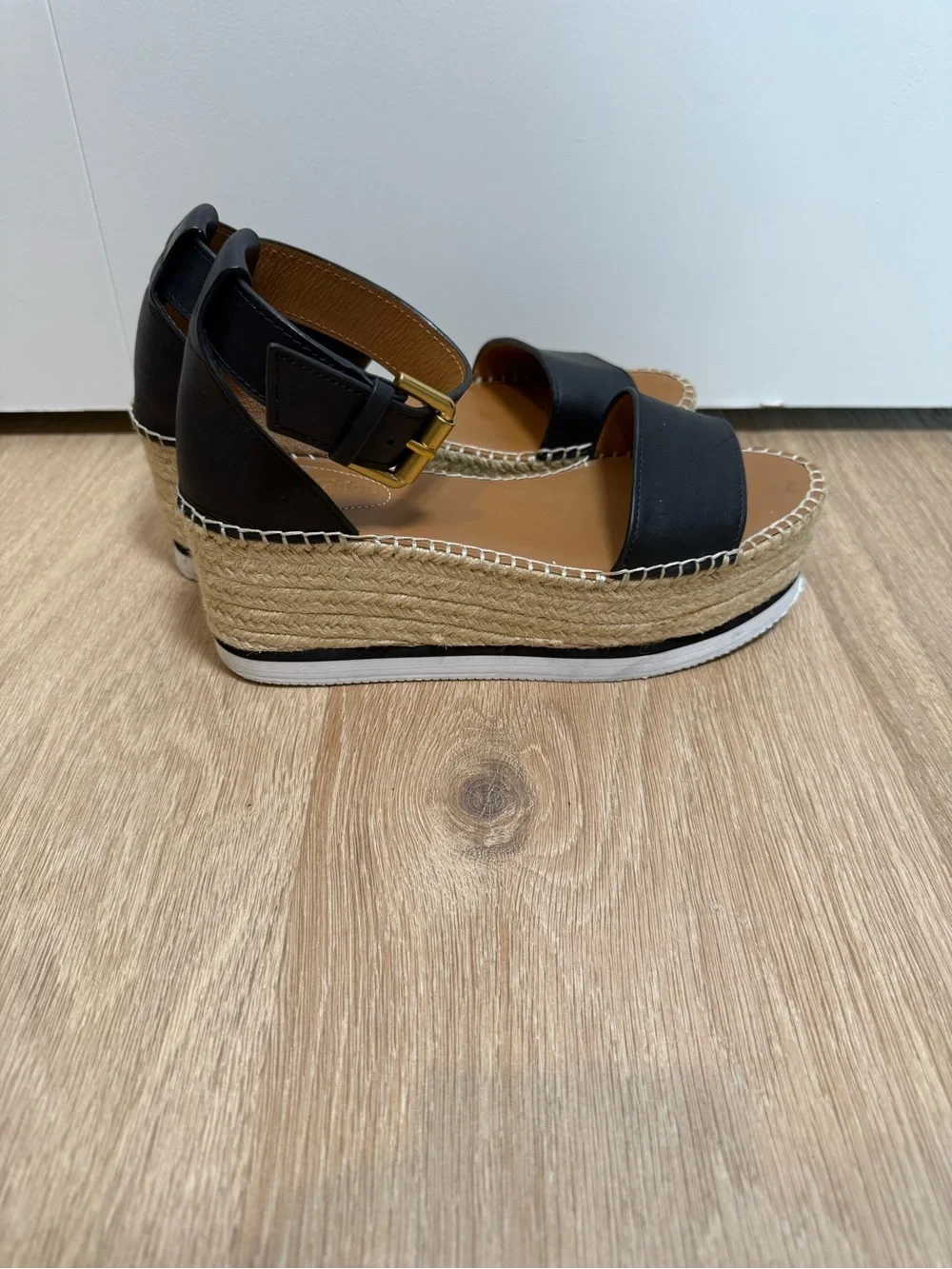 See by Chloé Black Leather Espadrille Platform Sandals EU 36 US 6 Flatform